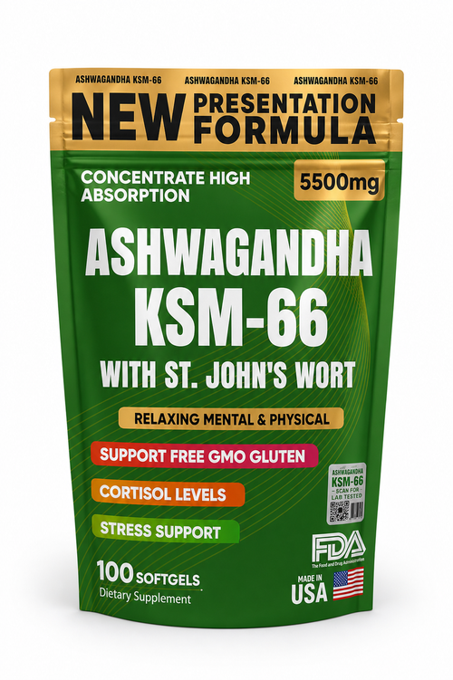 ASHWAGANDHA KSM-66® 5500MG CON ST. JOHN'S WORT | CORTISOL Y BIENESTAR MENTAL