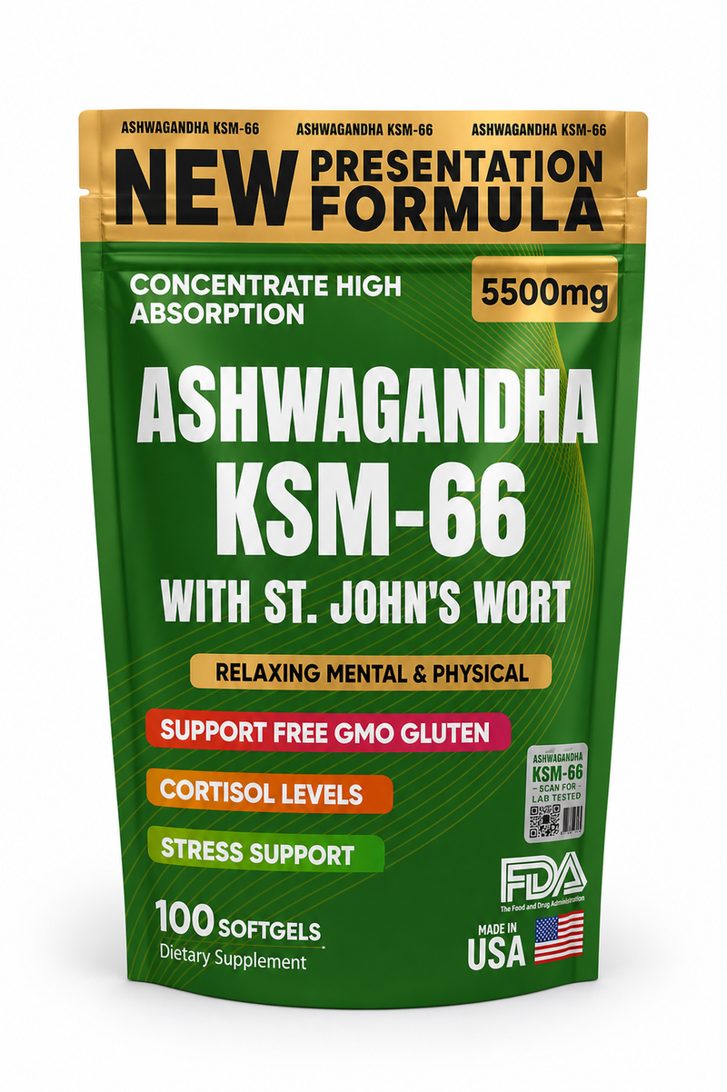 ASHWAGANDHA KSM-66® 5500MG CON ST. JOHN'S WORT | CORTISOL Y BIENESTAR MENTAL