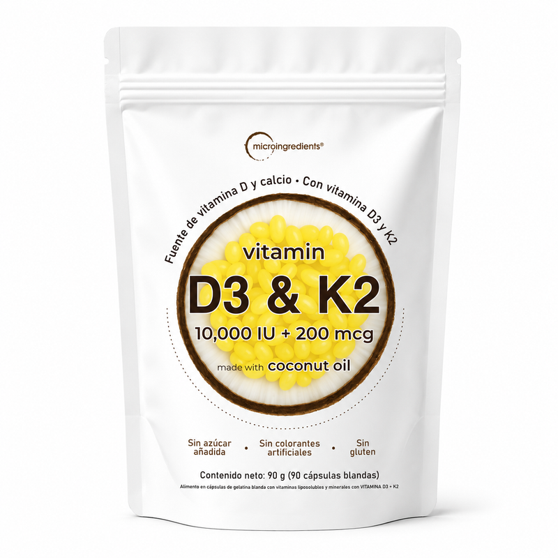 VITAMINA D3 10,000 IU + K2 200 MCG | MICROINGREDIENTS | BOLSA DOYPACK | 90 SOFTGELS