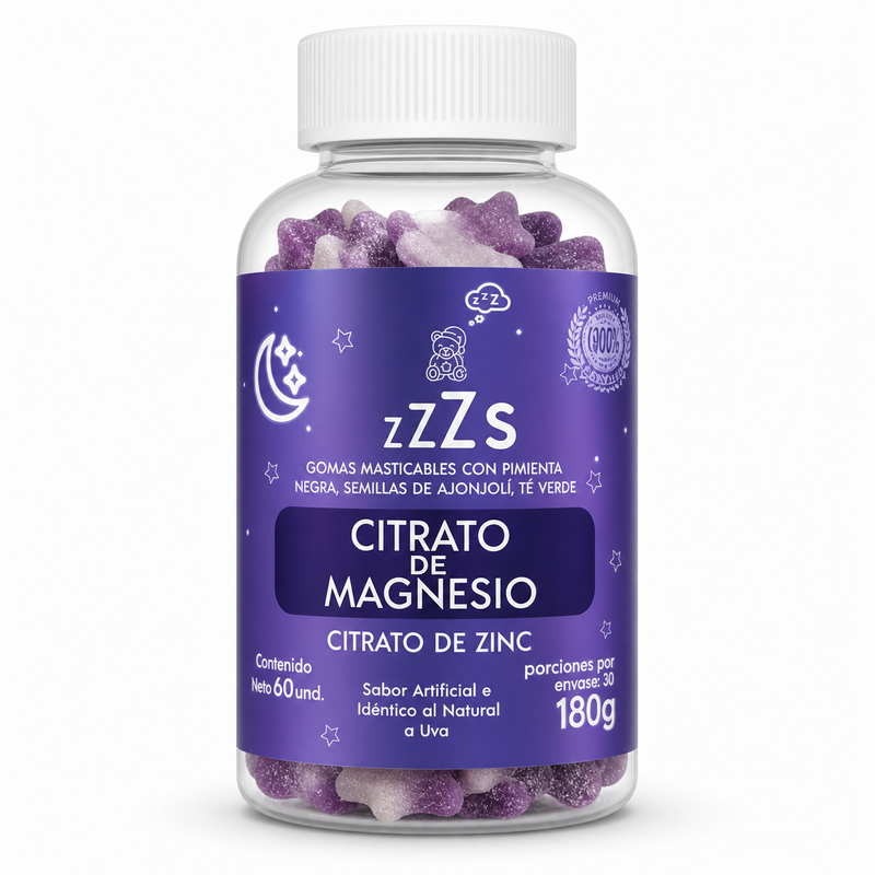 GOMITAS MAGNESIO SUEÑO PROFUNDO ZZZS | FÓRMULA 6EN1 SIN AZÚCAR INVIMA