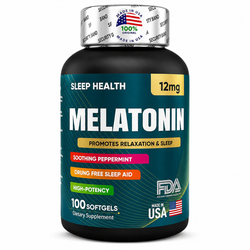 MELATONINA 12MG | SLEEP HEALTH | FDA + GMP | 100 SOFTGELS