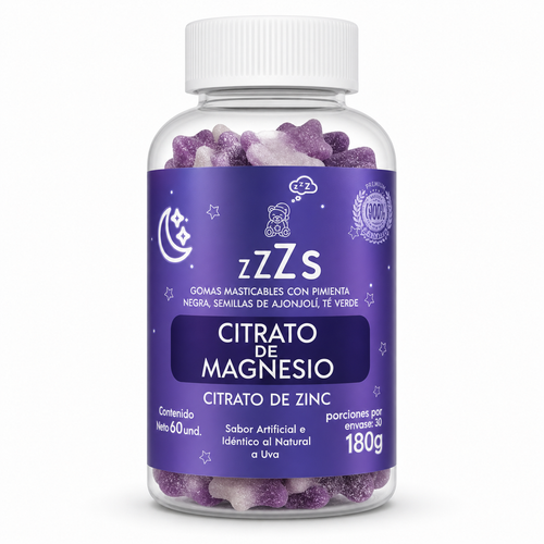 GOMITAS MAGNESIO SUEÑO PROFUNDO ZZZS | FÓRMULA 6EN1 SIN AZÚCAR INVIMA